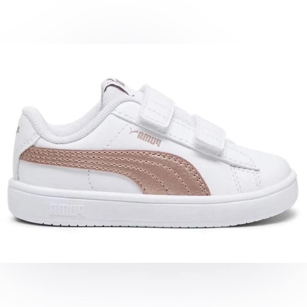 Puma shoes, Rickie classic V (inf) in Puma white & rose gold. Size 9T, BNWT